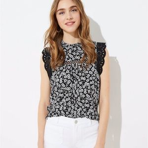 LOFT Petite Black Floral Lace Shell